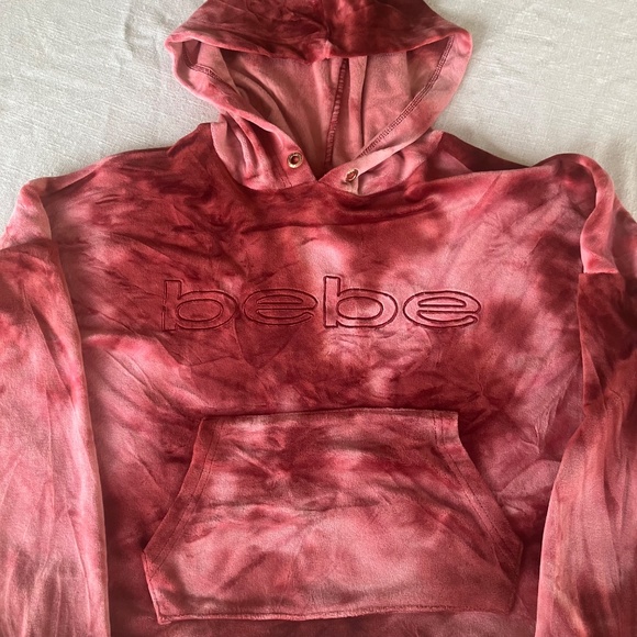 Bebe rose pullover hoodie velvet feel size large. - Picture 3 of 7